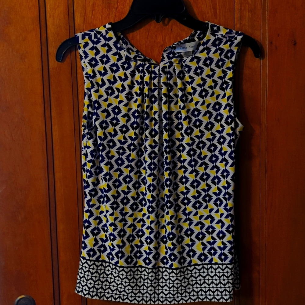 Calvin Klein Blue and Yellow Blouse